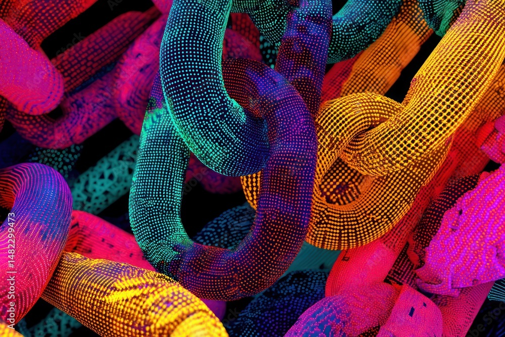 Poster abstract digital chains and neon patterns, capturing the essence of advanced futuristic technology.