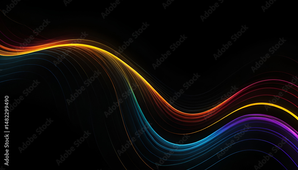 Poster abstract background with dynamic flowing light waves in shades of blue background and purple backgro