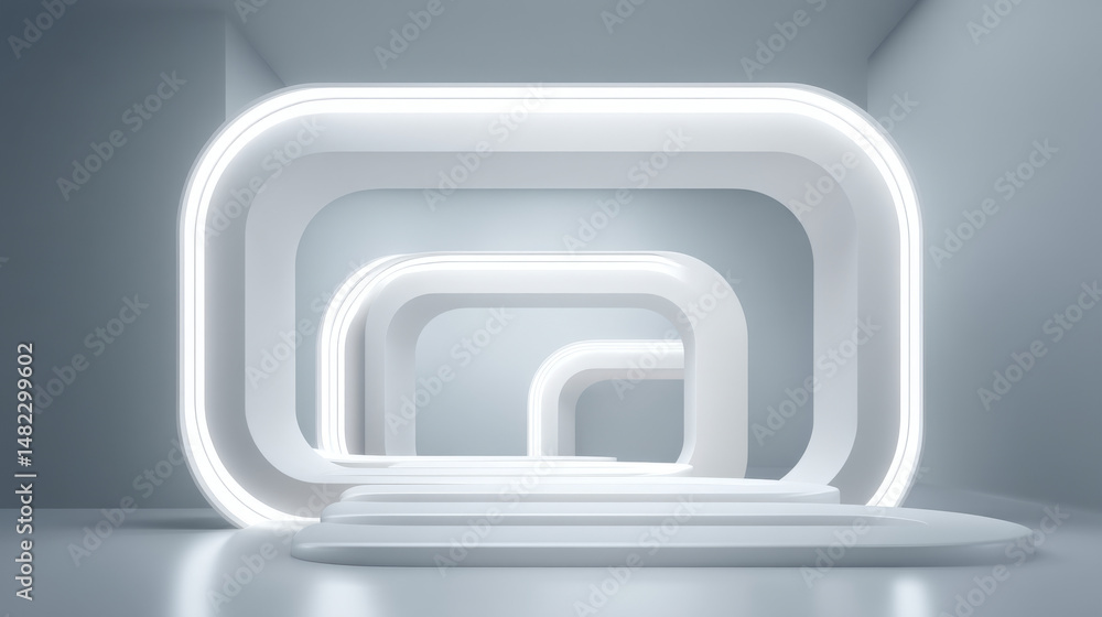 Poster modern abstract architectural interior with glowing elements and seamless design.