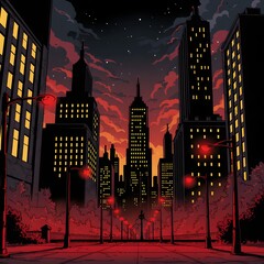 Dramatic Sunset Sky Over a Cityscape Illustration