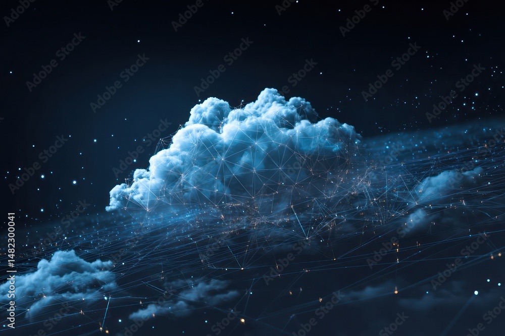 Aufkleber ai and cloud computing concepts in a futuristic world emphasizing advanced cyberspace connections.