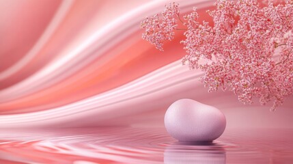 Fototapeta premium Pink egg and tree in fluid abstract background for softness surreal emotion pastel fluid dream whimsical gentle artistic imagination feminine scene