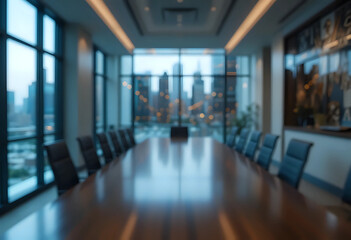 Blur empty boardroom with window cityscape background. Business concept