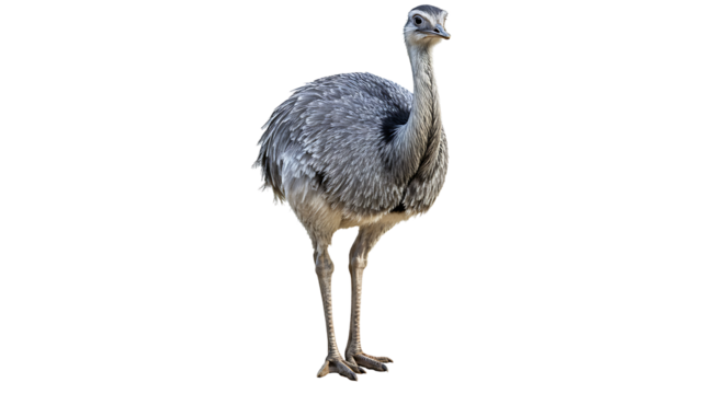 Elegant Rhea Americana portrait showcasing detailed plumage against white backdrop