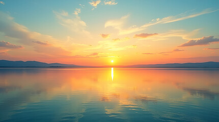 Naklejka premium Serene Sunset Over a Calm Lake