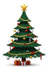 Fototapeta premium Festive 3D Christmas Tree: A Gleaming Holiday Render