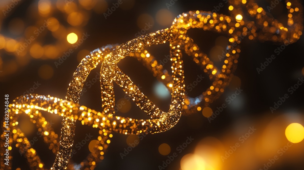 Poster golden helix dna structure background featuring a glowing double helix strand in a futuristic scienc