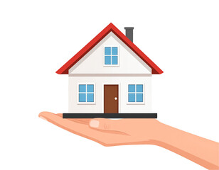 A hand gently cradles a small, charming house