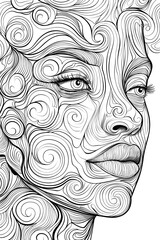 Intricate abstract face with swirling patterns and details Generative AI