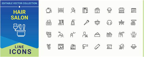 Set of Hair Salon line icon. Featuring grooming, beauty, barber, barbers, barbershop, hairstyle and more. Salon linear icon collection. Minimal linear icons. Editable stroke. Vector collection.