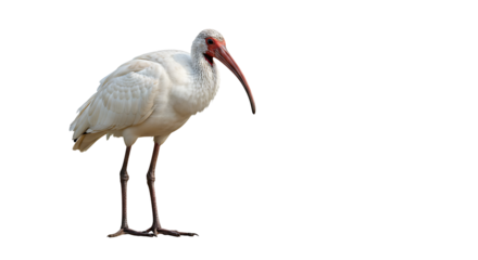 Elegant white ibis portrait on a pure white background with head tilted down