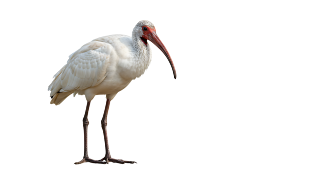 Elegant white ibis portrait on a pure white background with head tilted down