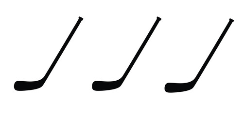 Three Black Hockey Sticks Isolated on White Background