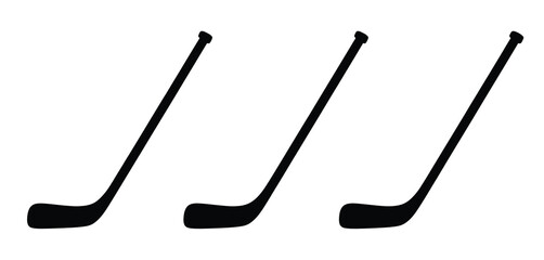 Three Black Silhouettes of Ice Hockey Sticks