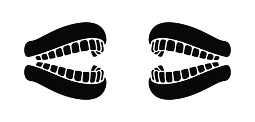 Black and White Illustration of Two Open Mouths with Teeth