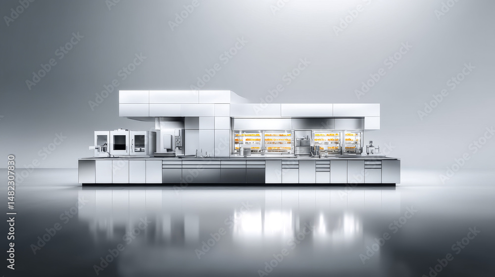 Poster modern restaurant design featuring sleek lines and functional spaces in a stylish layout.