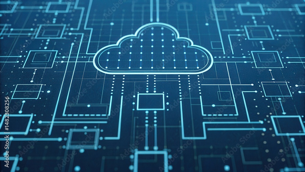Poster cloud infrastructure blueprint with low-resolution gigapixel technology