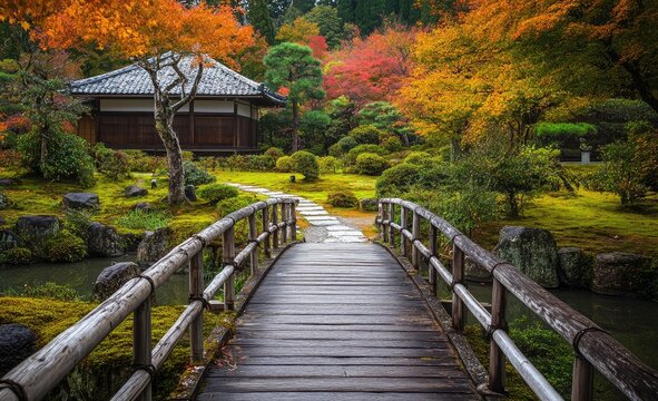 Autumnal Zen Garden Pathway - Powered by Adobe