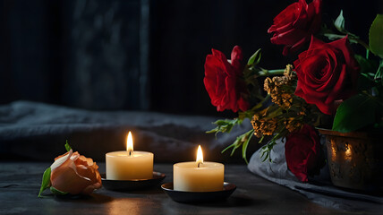 candle with roses flower
