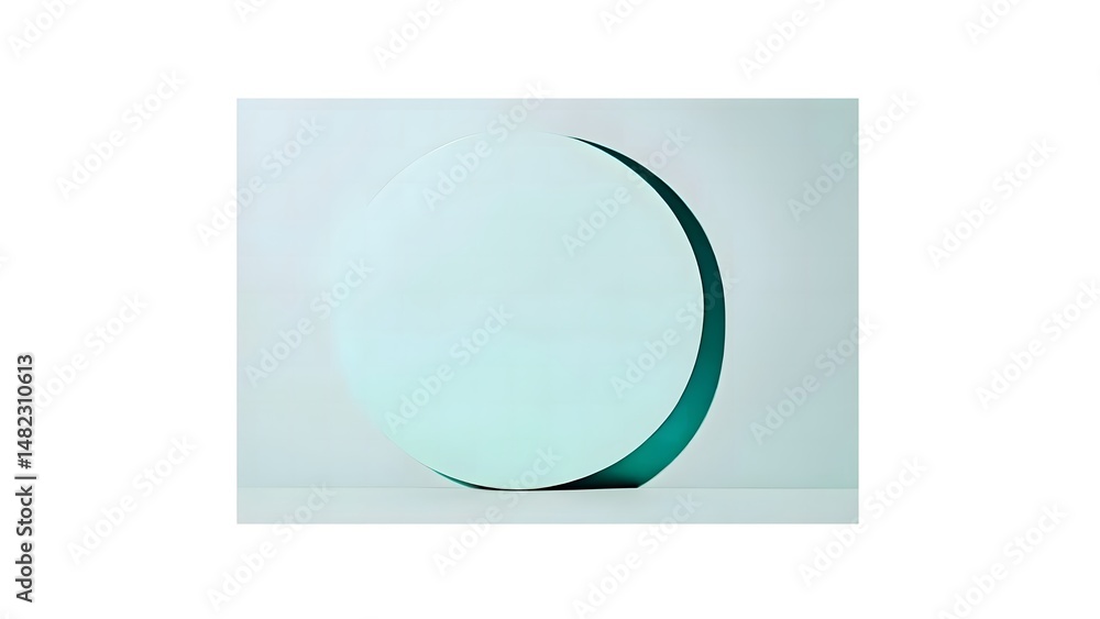 Poster minimalist pastel background with a prominent circle casting a shadow. serene and modern, evokes tra
