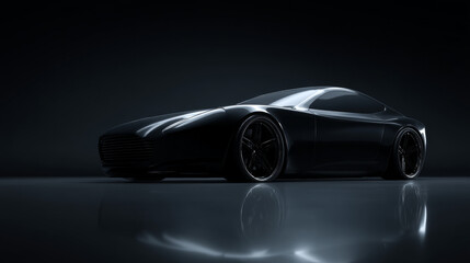 Sleek black sports car in dramatic lighting showcasing modern design and elegance.