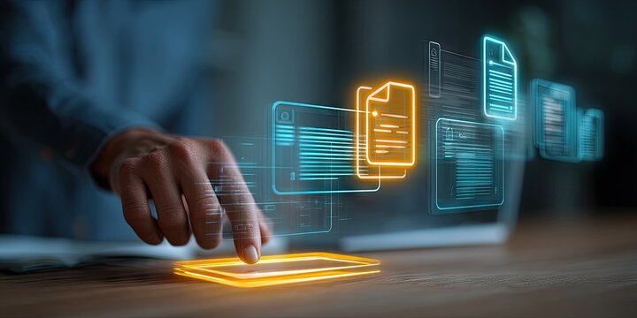 Imagery showing automated legal processes, such as document generation and task management systems, highlighting innovation in legal tech. 