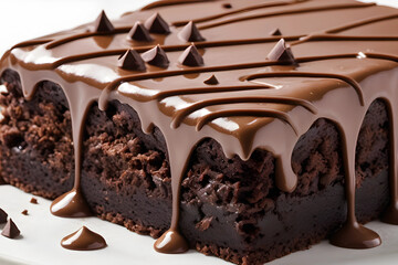 **"Decadent Chocolate Brownie Cake Slice on White – Rich & Fudgy"**  