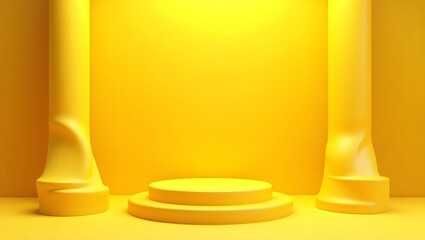 Yellow podium scene, ideal for branding facial masks, herbal skincare jars, and luxury organic beauty product packaging