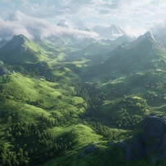 Fototapeta premium A vast wilderness area with rolling hills, dense forests, and untouched nature. 