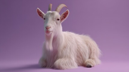 Obraz premium shot of a white goat resting on a purple background.