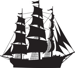 Sailing Silhouette on the Sea: A majestic tall ship, its sails billowing in the wind, gracefully glides across the open sea, a timeless symbol of adventure and exploration.