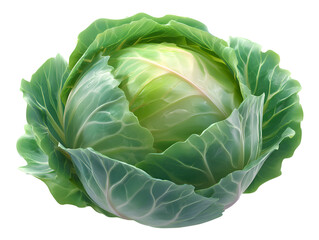 Obraz premium Realistic 3D Fresh Green Cabbage Icon Isolated on White Background – High-Quality Organic Vegetable Illustration for Food, Cooking, and Healthy Diet Projects.