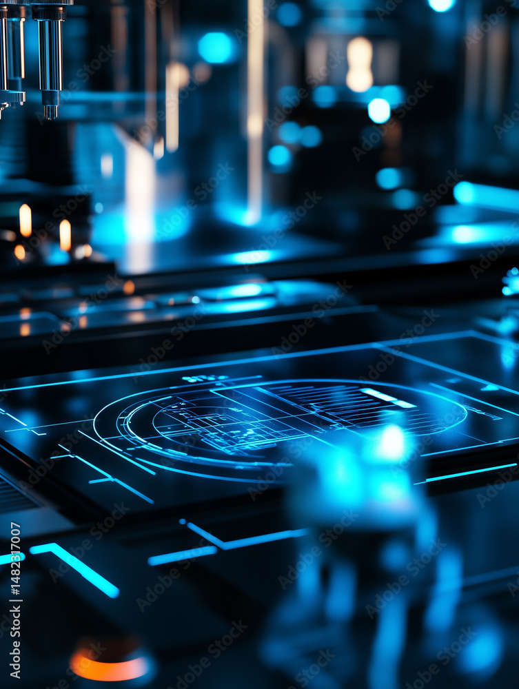 Poster advanced spectrophotometer utilizing holographic technology in a modern laboratory setting