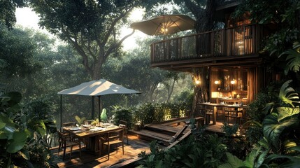 Obraz premium A bamboo and wood hybrid dining table, blending sustainable materials beautifully