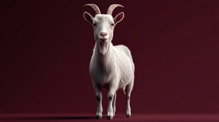 Obraz premium Digital rendering of a white goat against a maroon background.