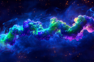 Molecular structure of an enzyme showcasing vibrant colors and complex formation in a dynamic visual representation