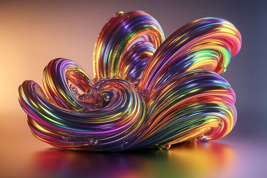 3d rendered computer generated image of a liquid metal rainbow bright and colorful polychromatic texture with metallic finish to look like metal paint splatters for a multi color