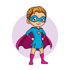 Superhero child cartoon character Vector illustration design