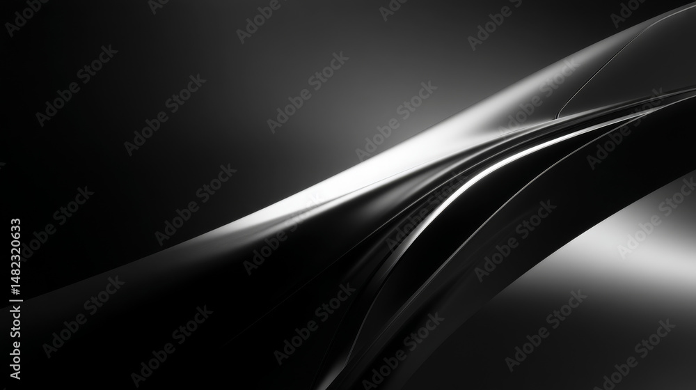 Poster a captivating abstract design featuring smooth black curves and subtle light effects.