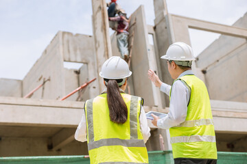 Construction engineer builder working team, Lead architect manager site inspection house...
