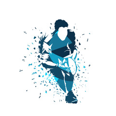 Fototapeta premium Rugby player, abstract blue isolated vector silhouette. Team sport illustration
