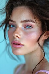 closeup portrait photo beautiful woman makeup fashion