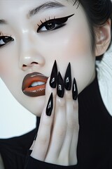closeup portrait photo beautiful woman makeup fashion