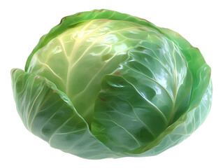 Obraz premium Realistic 3D Fresh Green Cabbage Icon Isolated on White Background – High-Quality Organic Vegetable Illustration for Food, Cooking, and Healthy Diet Projects.