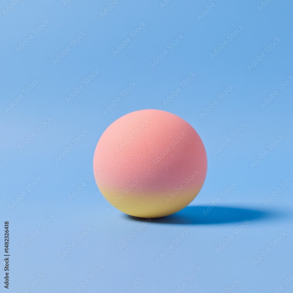 Poster a soft spherical object with a gradient effect blends pink and yellow colors on a light blue backgro