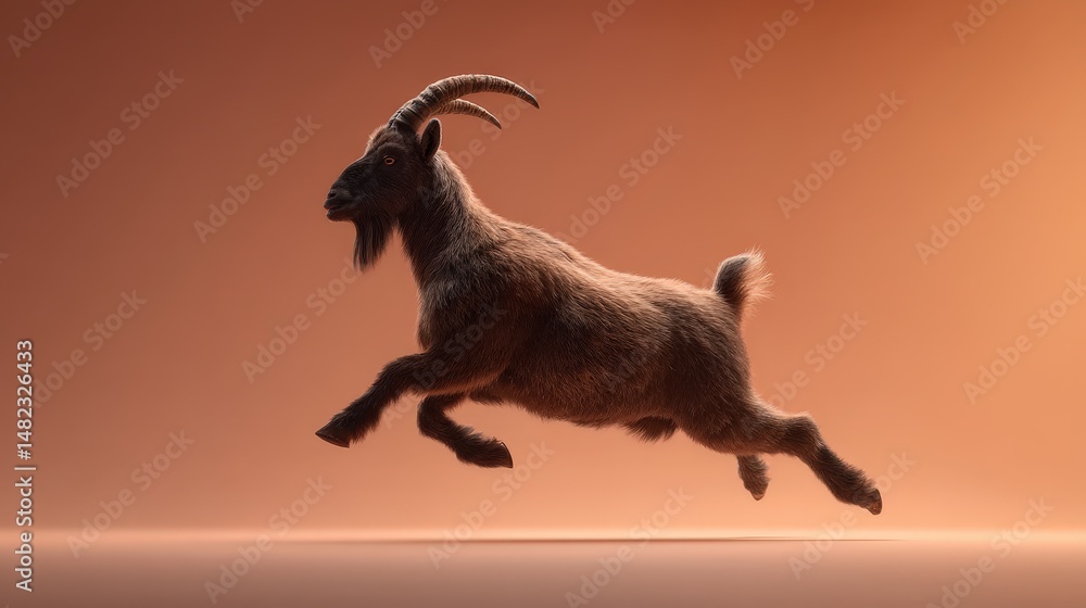 Poster a stylized rendering of a leaping goat against a gradient background.