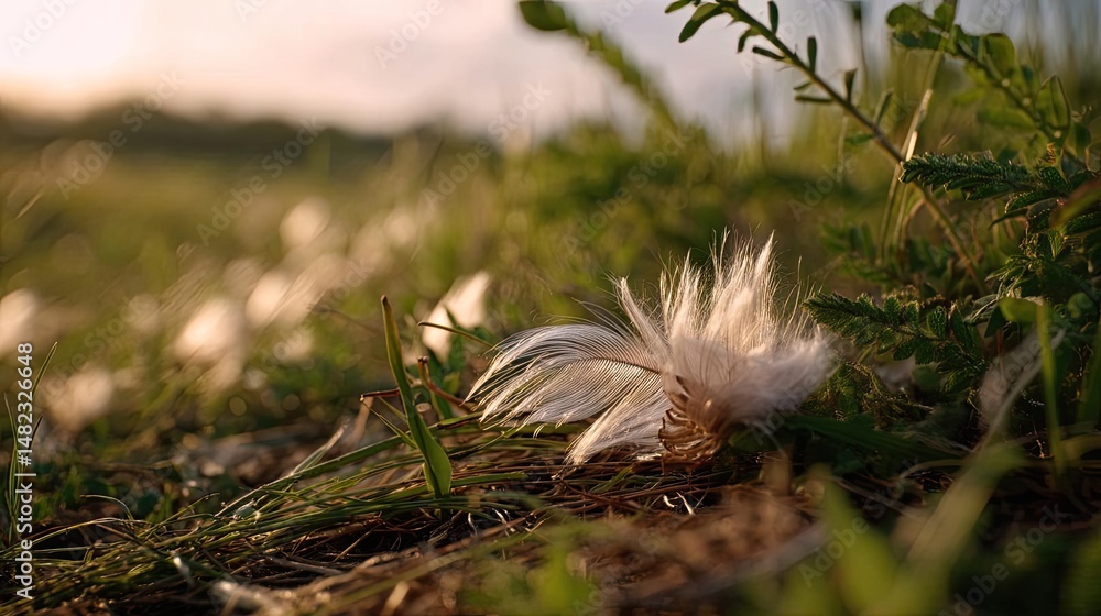 Poster blowing in the wind across field with leaves and dandelion concept. a delicate seed floating softly 