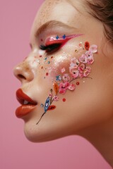 closeup portrait photo beautiful woman makeup fashion