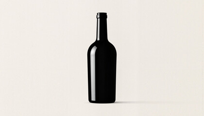 Black glass bottle with shadow on minimalistic background  
