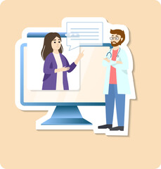 Obraz premium Doctor explaining diagnosis to patient through video call on computer, telemedicine concept